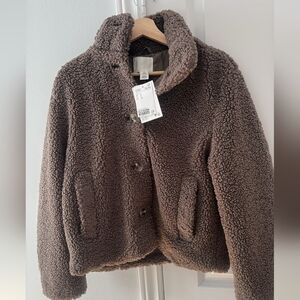 H&M Cozy Brown Sherpa Button-Up Jacket